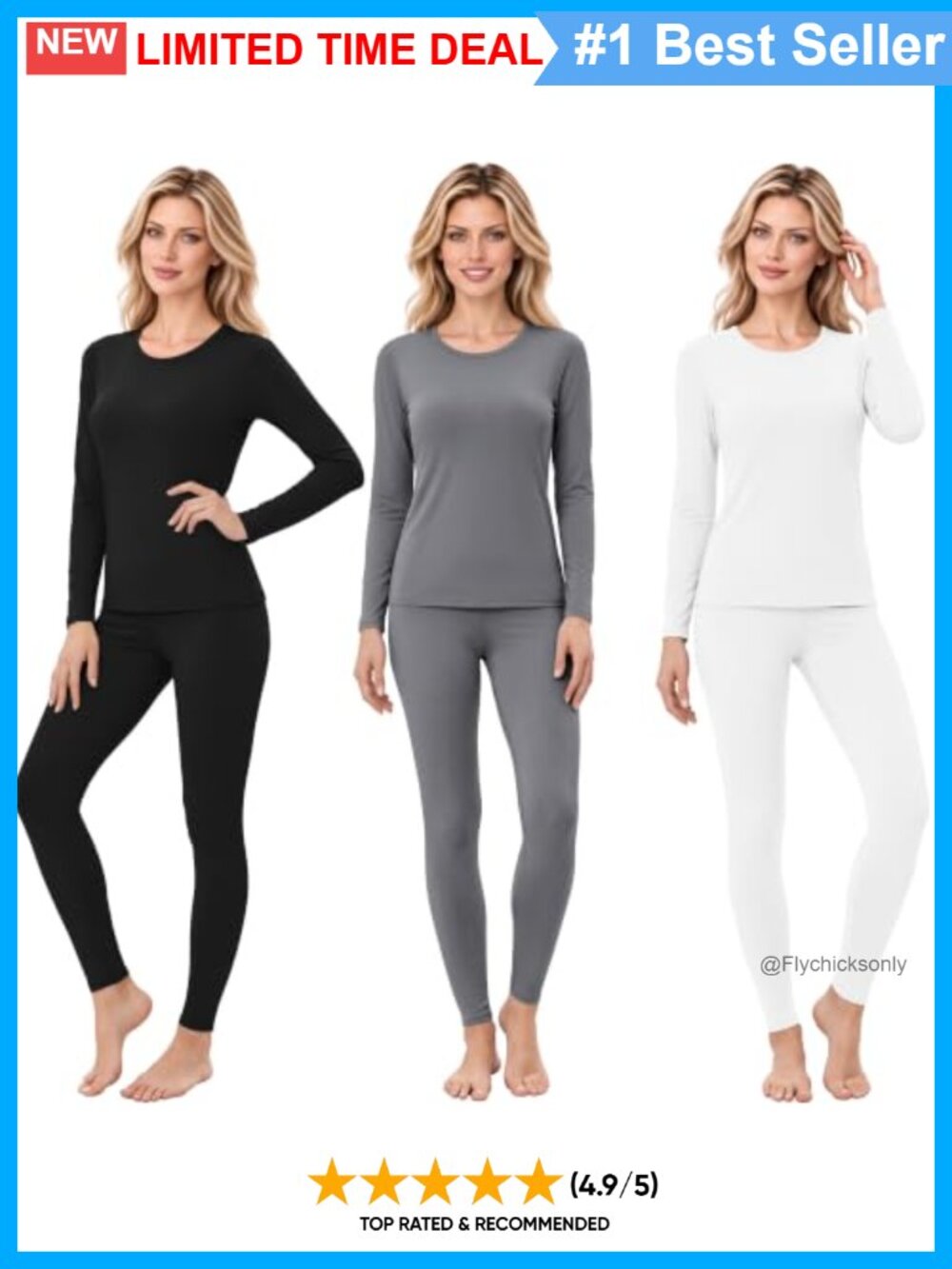 Women's Thermal Underwear Set Fleece Lined Long Johns Base Layer 3 Sets